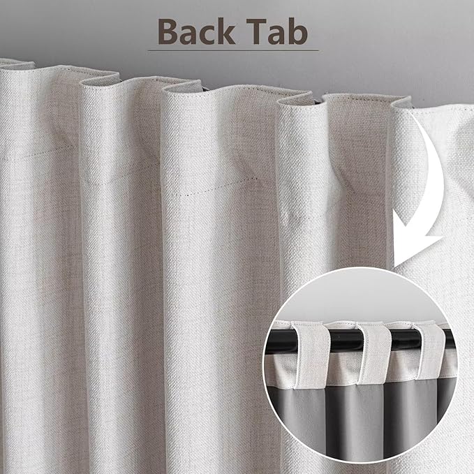 100% Blackout Curtains 108 inch Length1 Panel Faux Linen Long Drapes for Bedroom Living Room Black Out Room Darkening Curtain Thermal Insulated Back Tab Rod Pocket(W70 x L108, Natural)