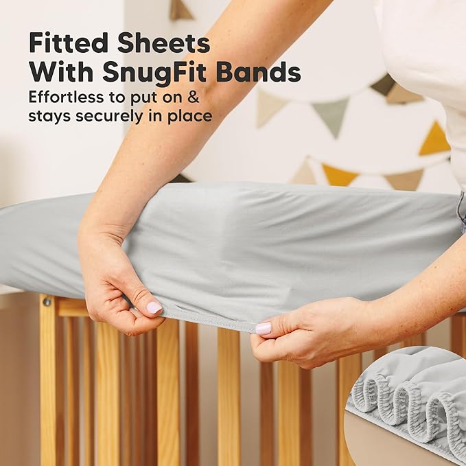 2-Pack Waterproof Crib Mattress Protector Cover Fitted - Quiet Baby Crib Mattress Pad Sheets, 52" x 28" Soft Quilted Cotton Baby Sheet, Machine Washable, Easy Fit, Durable (Pearl Gray/Mavy)