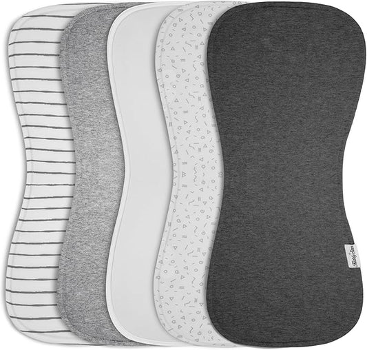 KiddyStar 5-Pack Organic Cotton Burp Cloths – Large, Ultra-Soft 3-Layer Towels for Burping, Shoulder & Hand Use, Highly Absorbent