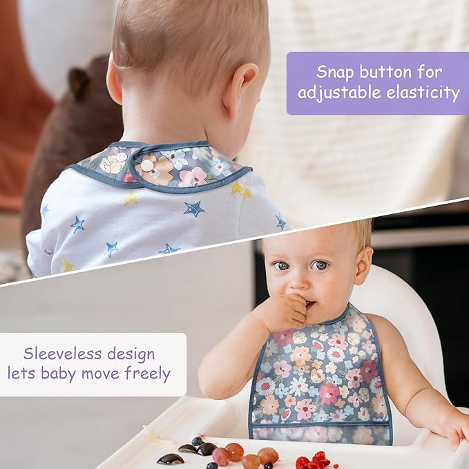 R HORSE 5Pcs Baby Bibs Set Toddler Bibs with Crumb Catcher Pocket & Snap Button Waterproof Baby Feeding Bibs for 6-24 Months