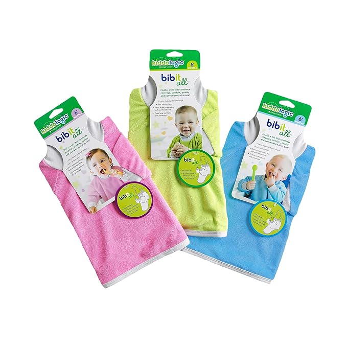 Kiddologic Bibit-all Baby Feeding Bib, Long Sleeves with Ribbed Cuffs and High Collar, Comfortable Stretchy Pullover Smock, Soft Absorbent Terry, Waterproof Lining, Infant Boy 6-12 Months, Sky Blue
