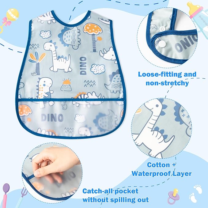 R HORSE 5Pcs Baby Bibs Set Toddler Bibs with Crumb Catcher Pocket & Snap Button Waterproof Baby Feeding Bibs for 6-24 Months