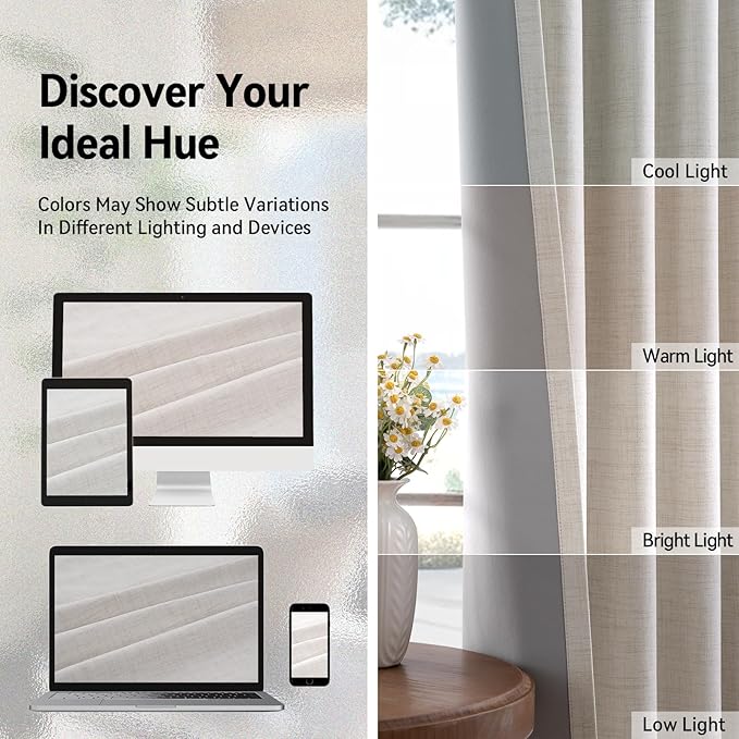 100% Blackout Shield Linen Blackout Curtains for Bedroom, Beige Grommet Curtains for Living Room, Thermal Insulated Room Darkening Drapes for Nursery, Boho Home Decor, 50" W x 84" L, 2 Panels