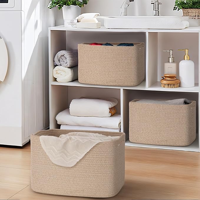 Woven Storage Baskets, Brown Baskets for Organizing, 3 Pack Woven Basket for Storage, Storage Baskets for Shelf, Towel, Toy, Book, Closet, Baby 15"×10"×9"