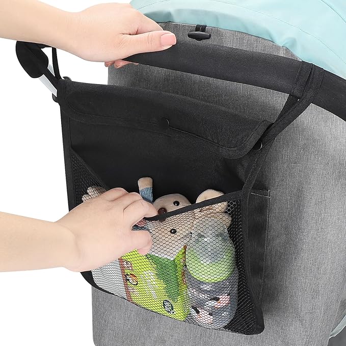 Accmor Universal Stroller Organizer, Mesh Bag Fits for Uppababy, Nuna, Britax, Doona Strollers, Non-Slip Adjustable Stroller Mesh Cargo Net Storage Caddy Accessories
