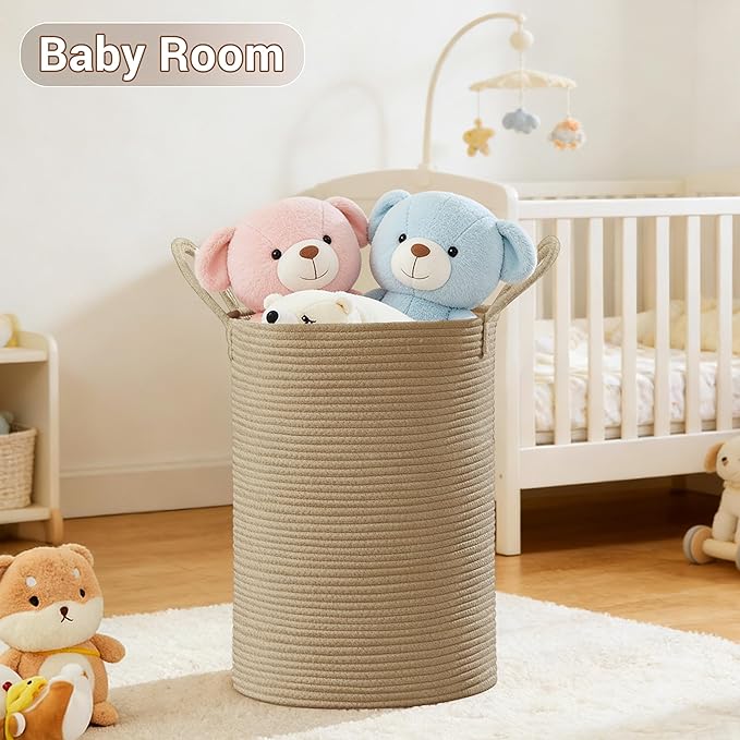 Tall Laundry Basket with Handles, 72L Portable Dirty Clothes Hamper, Boho Cotton Rope Storage Bin for Blankets Kids Toys Gifts, Decorative Organizer for Baby Nursery Bedroom Bathroom, Jute