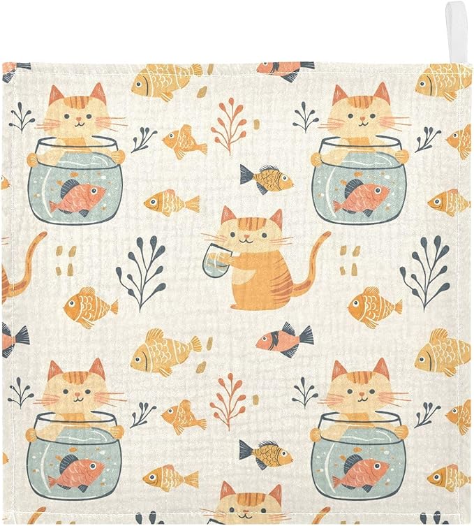 vvfelixl Cat Watch Fish Tank Baby Burp Cloths Baby Muslin Washcloths for Boys Girls Cotton Babys Face Towel for Newborn Infants Soft and Absorbent 11.8 X 11.8 in, 5 Pack