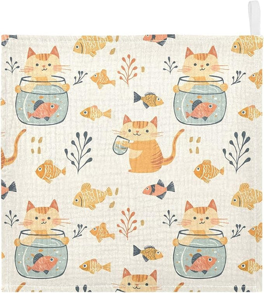 vvfelixl Cat Watch Fish Tank Baby Burp Cloths Baby Muslin Washcloths for Boys Girls Cotton Babys Face Towel for Newborn Infants Soft and Absorbent 11.8 X 11.8 in, 5 Pack