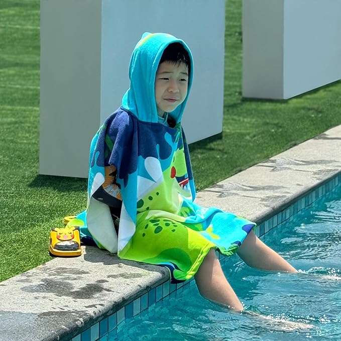 Hooded Kids Beach Towels - Toddler Bath Towel Girls Boys Swim Cover-ups for Ages 1 to 6 Kids Pool Towels Quick Dry Lightweight Soft Microfiber Poncho Towel 24x23(Dino Jungle)