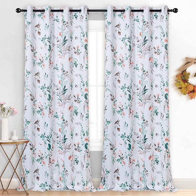 MYSKY HOME Living Room Curtains 95 inches Long Floral Fall Curtains Thermal Insulated Room Darkening Curtains Bedroom Light Blocking Grommet Drapes for Dining Room Sliding Door, 2 Panels, Orange