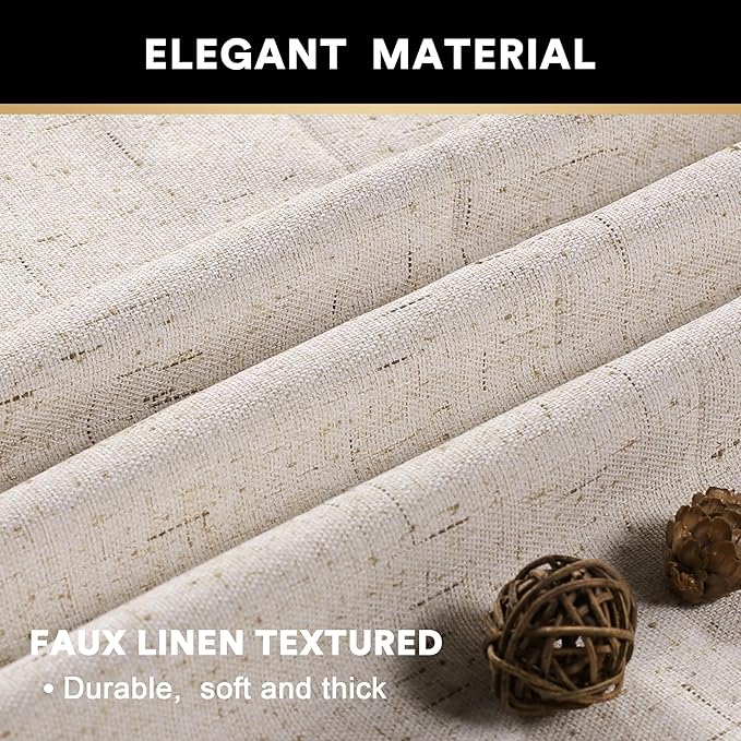 PrinceDeco Linen Blackout Curtains for Bedroom 108 Inches Long Thermal Insulated Textured Blackout Curtains for Living Room Grommet Heat and Full Light Blocking Drapes 2 Panels, Natural, 52x108 Inch