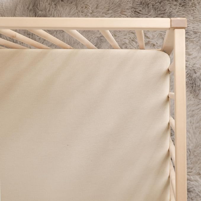 GRSSDER Jersey Crib Sheets for Boys and Girls, Stretchy Ultra Soft Crib Fitted Sheets Set 2 Pack, Universal Fit All Standard Crib Mattress Pads Safe and Snug, Natural Cream/Beige
