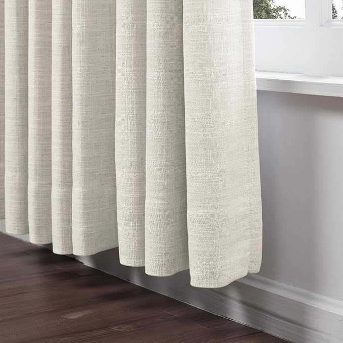 ChadMade Extra Wide 100 Inches Wide Faux Linen Curtain Room Darkening Drape in Living Room Bedroom Glass Door 100Wx84L, 1 Panel, Ivory White, Tallis Collection