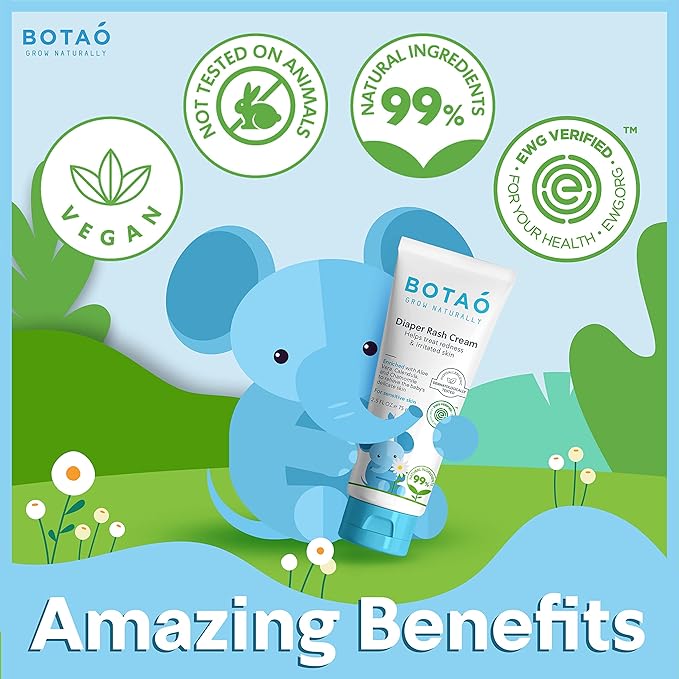 BOTAO Baby's Natural Diaper Cream | Organic Diaper Cream EWG Verified | Naturally Soothes Baby Rashes | Baby zinc Ointment Natural | For Sensitive Skin with Aloe Vera & Calendula, 2.5Oz (3 Pack)