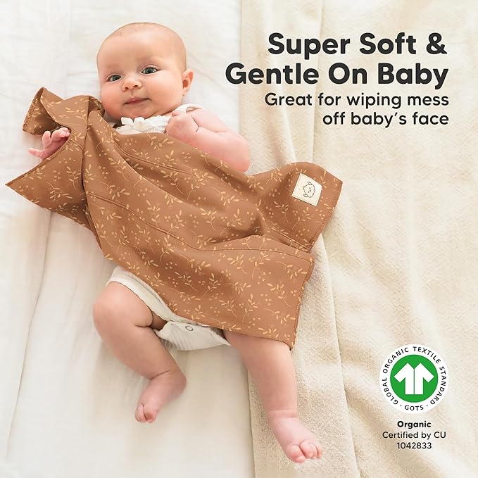Organic Burp Cloths Baby Boy, Girl - 6-Pack Large 100% Cotton Burping Cloths for Babies, Spit Up Rags, Super Absorbent, Ultra Soft Newborn Rag, Gender Neutral, Machine Washable, Durable (Fall Spores)