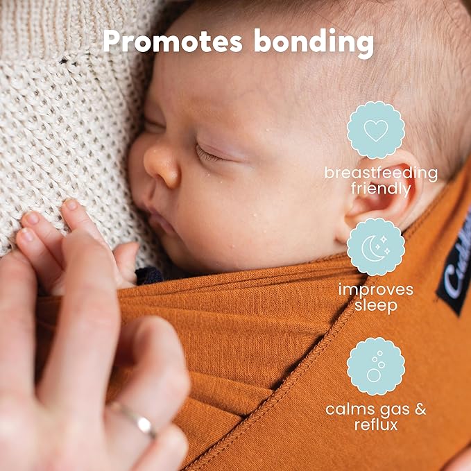 Cuddlebug Baby Wrap - Hands-Free Baby Carrier Wrap - Soft & Stretchy Baby Wraps Carrier - Carrier Newborn to Toddler 7-35 lbs - One-Size-Fits-All Holder - Hip-Healthy (Brown)
