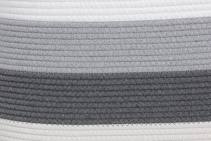 22"x14"x18" Rectangular Extra Large Storage Basket With Lid, Large Cotton Rope Storage Basket, Woven Laundry Hamper, Cloth Storage Bin, for Clothes Towels Blankets in Living Room, Double Graded Grey