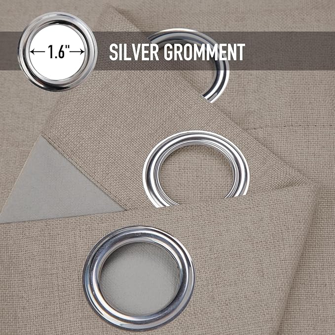 100% Blackout Shield Linen Blackout Curtains for Bedroom, Faux Linen Grommet Curtains for Living Room, Thermal Insulated Room Darkening Drapes for Nursery, Boho Home Decor, 50" W x 102" L, 2 Panels