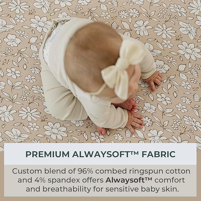 Pobibaby – 2 Pack Bassinet Sheets Girl, Bassinet Sheets Cotton for Girls and Floral Nursery for Standard Rectangle Bassinets – Ultra-Soft Jersey Knit, Safe and Snug for Baby (Meadow)