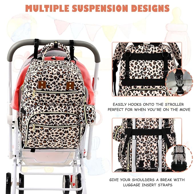 Baby Diaper Bag Backpack, Travel Diaper Bags for Baby Girl Boy Large Capacity Baby Bag Backpack for Women Leopard Print