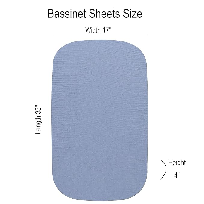 Onacosht Muslin Bassinet Sheets 3 Pack, 100% Cotton Baby Fitted Sheet 33" X 17" for Standard Rectangle Round Oval and Hourglass Bassinet Mattress, Dinosaur Car and Blue