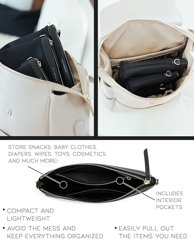 MIA + SOPHIA Diaper Bag Organizing Pouches 5 Piece Set - Baby Diaper Clutch, Crossbody Bag, Travel Diaper Bag Organizer Pouches - Black