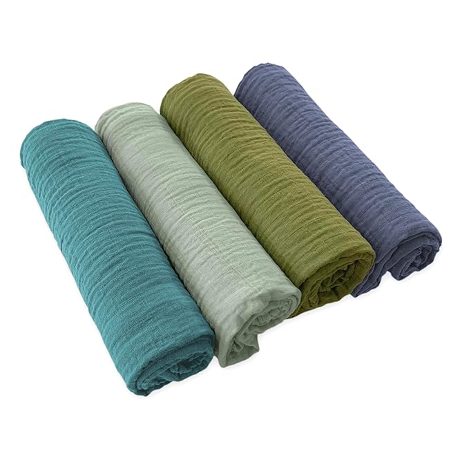 SwaddleDesigns Cotton Muslin Swaddle Blankets for Baby Boy & Baby Girl, Set of 4, Neutral Receiving Blankets for Newborn, Baby Registry & Gift, 46x46 inches, Cascadia