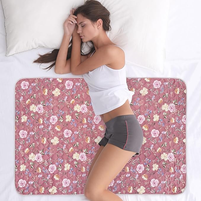 wovenx Organic Incontinence Pad for Period - Waterproof Protectors - Reusable Washable Pee Pad - Fits Twin to Full Size Beds - 100% Organic Viscose Derived from Bamboo - 34" x 52" Dark Flower