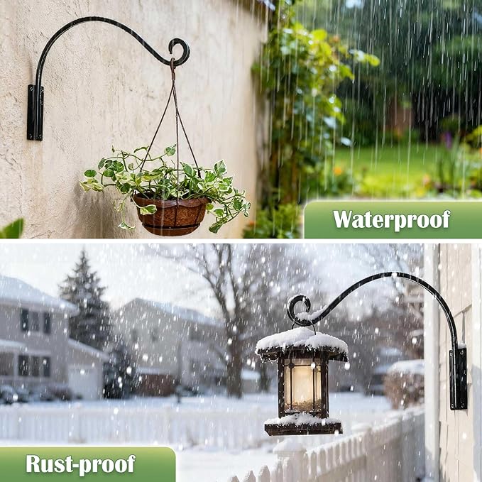 Heavy Duty Plant Hanger Bracket (22"/Black) Outdoor Hand-Forged Hanging Plant Bracket Durable and Stable Bird Feeder Hanger