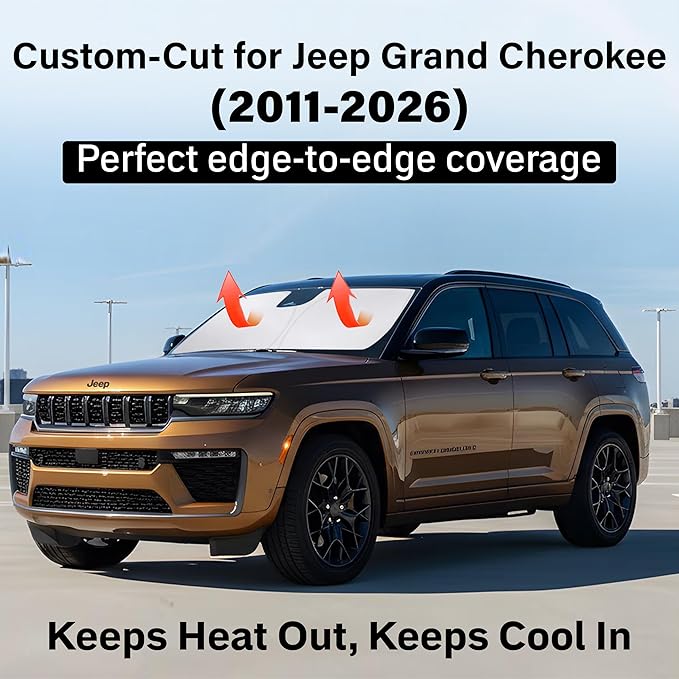 EcoNour Windshield Sun Shade Compatible for Jeep Grand Cherokee 2011–2026 | SUV Front Window Sun Visor Shield | Heavy-Duty Foldable Sunshade | Blocks UV Rays & Reduces Cabin Heat