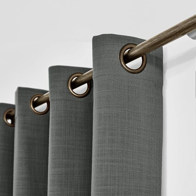ChadMade 50W x 96L Inch Carbon Grey Linen Polyester Curtain Drapes with Blackout Lining, Room Darkening Antique Bronze Grommet Curtain for Sliding Glass Door Patio Door Living Room (1 Panel)