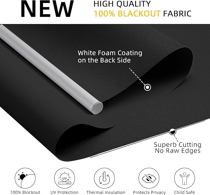 ChrisDowa Cordless Free-Stop 100% Blackout Blinds for Windows, Roller Windows Shades with Thermal Insulated, UV Protection Fabric for Living Room, Office and Home. Easy to Install.Black,24" W X 72" H
