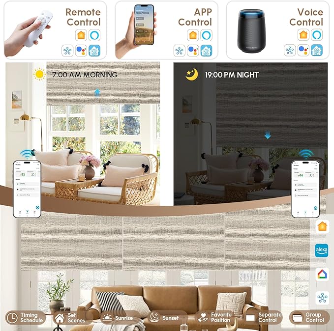 Kincmo No Drill Motorized Blinds with Remote, 100% Blackout Roller Shades for Windows, Custom Electric Blinds Compatible with Alexa, Apple Homekit, Google Home (100% Blackout Classic Sandy)