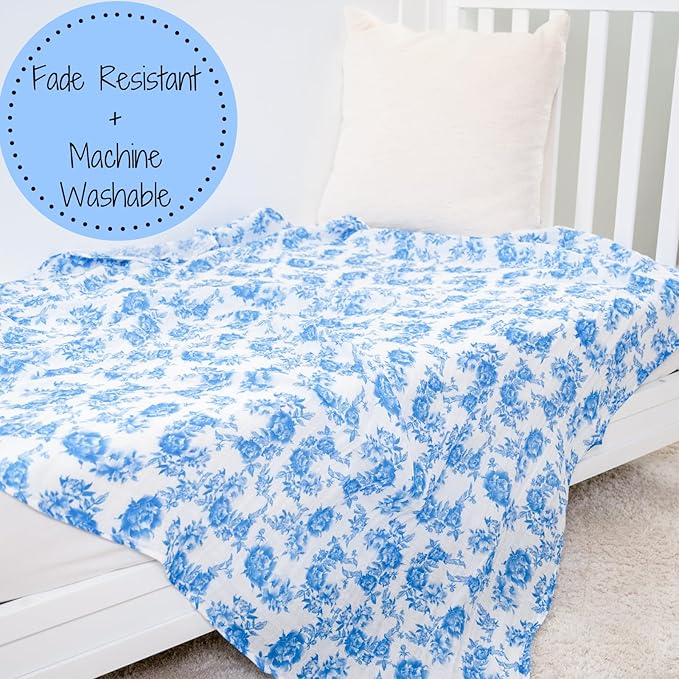 LollyBanks Baby Swaddle Blanket, 100% Cotton Muslin Blankets for Girls, Large 47 x 47 Inches Soft and Breathable Swaddles for Newborns, Gentle Baby Wrap Swaddle, Registry (Blue Peony Print)