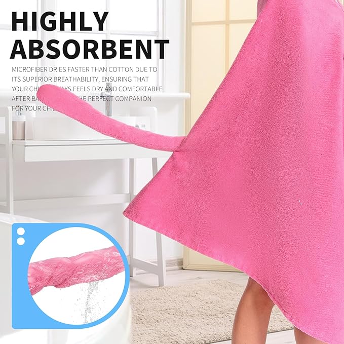 OLAOLA Cat Hooded Towel for Kids 3-12 Years, 28" x 53" Soft Thick Absorbent Beach Towels, Toddler Bath Towel Wrap, Swim Pool Towels Poncho for Boys Girls