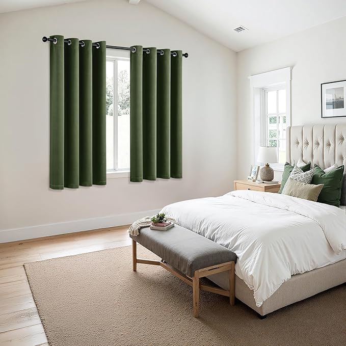 MIULEE Olive Green Blackout Curtains for Bedroom Living Room 63 Inches Long 2 Panels, Thermal Insulated Room Darkening Drapes Solid Grommet Noise Reduction Light Blocking Window Treatments 50x63 Inch