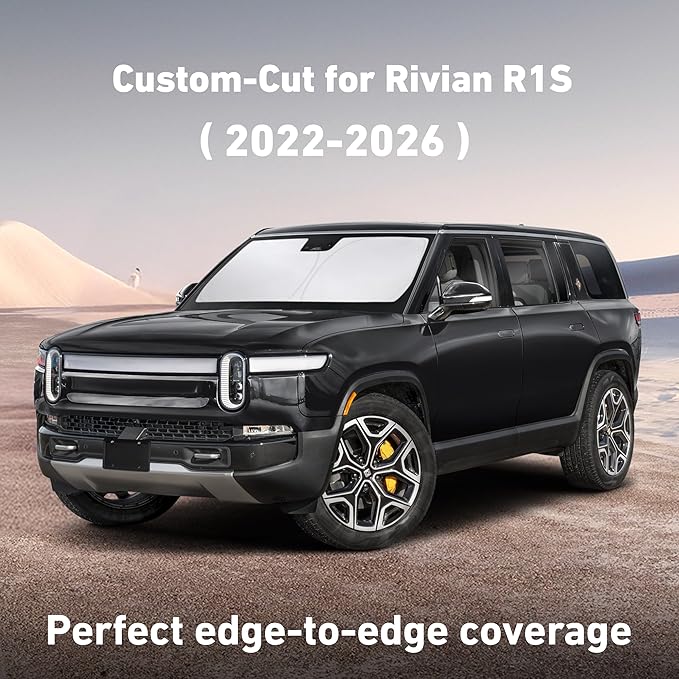 Econour Windshield Sunshade for Rivian R1T / R1S 2022-2024 2025 2026, Sun Visor for Front Windshield & Window Sun Shade Cover, UV Heat Blocker & Protector, Car Accessories