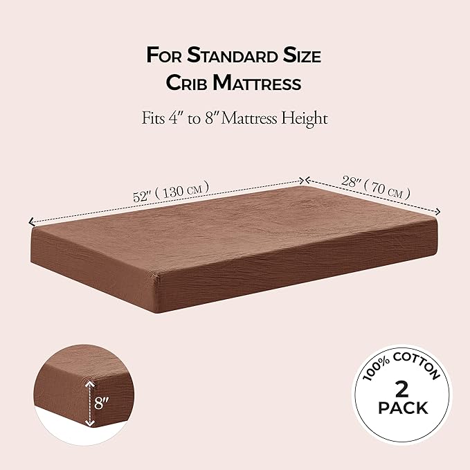 Dreamology Crib Sheets, Standard Muslin Crib Sheet Girls, Boys, 2 Pack Crib Sheet,Breathable Toddler Bed Sheets,Crib Sheets Cotton for Standard Cribs & Toddler Mattress Fitted,52x28 | Rust and Ecru