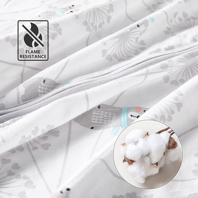 TILLYOU 2 Pack Infant Sleep Sack 0-6 Months 100% Cotton Wearable Blanket 0.5 TOG Sleeveless Summer Sleep Sacks with 2-Way Zipper, Gray Bear & White