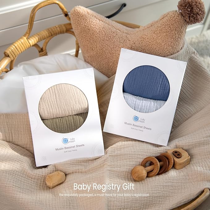 lulumoon Muslin Bassinet Sheets for Baby: Skin-Friendly & Soft Bedside Sleeper Bassinet Fitted Sheets for Boys
