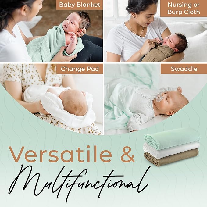 Fern & Avery Muslin Swaddle Blankets - Baby Swaddles - Soft Receiving Blanket for Newborn Baby Boy Or Baby Girl, Lightweight & Breathable Swaddle - Mint Theme