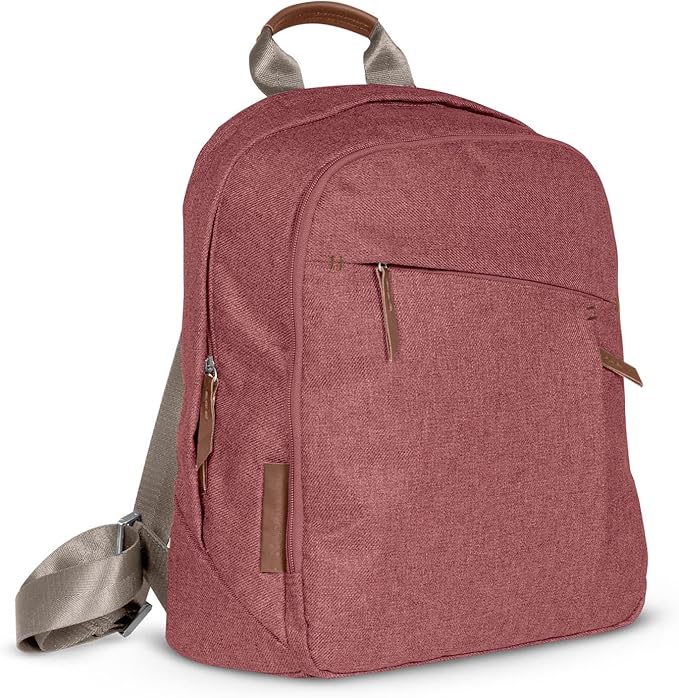 UPPAbaby Changing Backpack/Multiple Storage Compartments/Stroller Strap Attachment/Bottle Insulator and Changing Pad Included/Lucy (Rosewood Mélange/Saddle Leather)