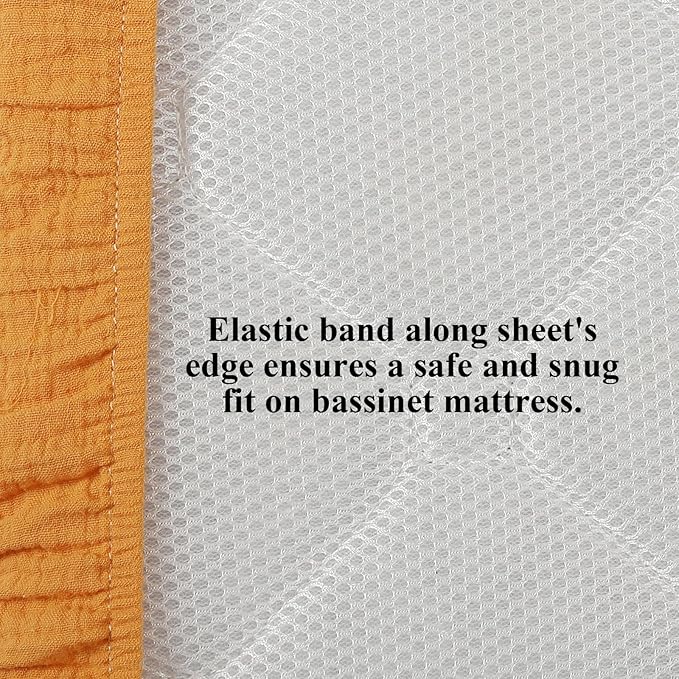 Onacosht Muslin Bassinet Sheets 35" X 20" Compatiable with AMKE 3 in 1 Bassinets, MiClassic, Uiuwoo, Foalom, YADAQE, Milliard and TCBunny Bassinet, 100% Cotton, 2 Pack, Yellow and Brick