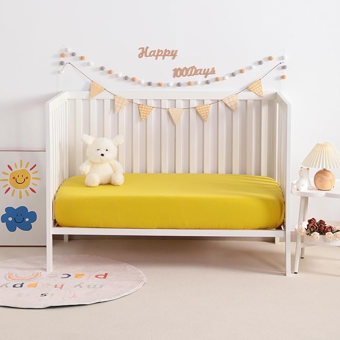 NTBAY 2 Pack Muslin Cotton Crib Sheets, Soft and Breathable Double Layer 28x52 Baby Crib Sheets for Standard Crib and Toddler Mattresses, Boys, Girls, Unisex, Ginger Yellow, 28x52 Inches
