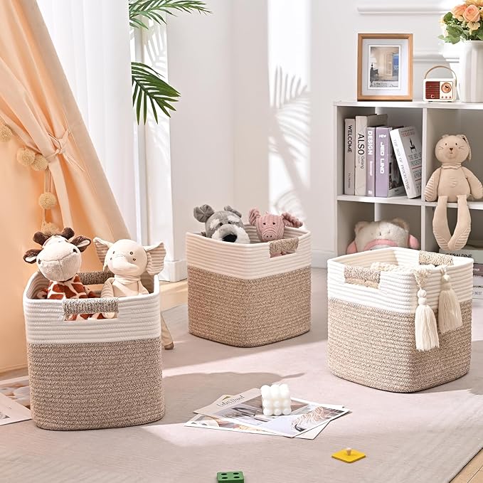 11 Inch Storage Cubes, 6 Pack Cube Storage Bins for Organizing, Cotton Rope Woven Baskets for Shelves, Bathroom, Kids Room, Closets, Baby Nursery