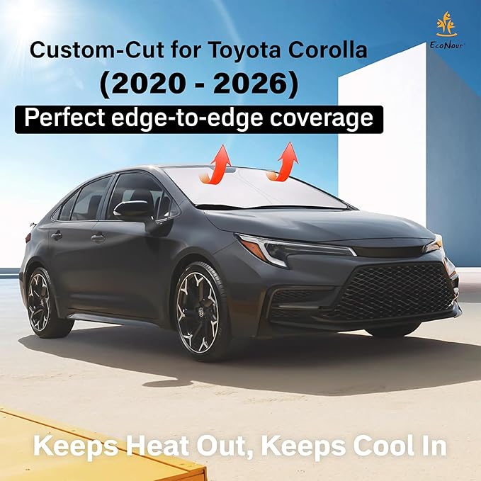 EcoNour Windshield Sunshade Compatible for Toyota Corolla 2020-2026 Car-240T Polyester Material Car Sun Visor-Reflector Blocks UV Rays-Foldable Sunshade Interior Protection-Toyota Corolla Accessories