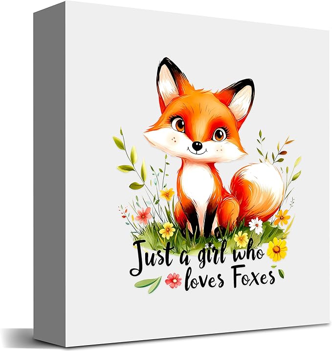 Fox Decor Wooden Box Sign Decorative, Home Room Desk Decorations For Teens Teenage Girls Age 8-12, Fox Lovers Themed Gifts Stuff Accessories Things Merchandise Items!