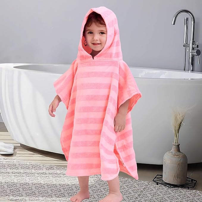 Toddler Bath Towels with Hood, Oversized (2-4Years,22"X22") Made from 100% Soft Cotton,Absorbent Hooded Poncho Towel for Baby Girl,Perfect for Pool | Swimming | Bath | Beach,Jacquard Pink Stripe