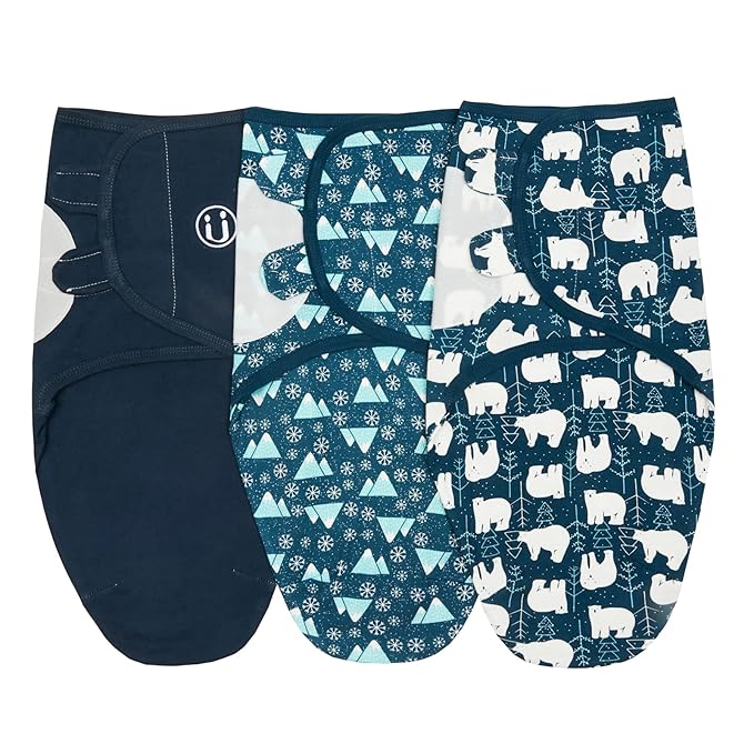 insular Baby Swaddle Wrap, Swaddle Blanket for Newborn and Infant, Adjustable Swaddling Set for Boy and Girl, Soft Cotton Baby Sleep Sack 3 Pack, Bear, Small(0-3 Month)