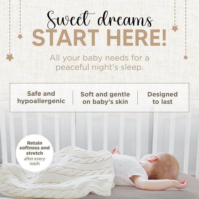 Bassinet Sheet for Bassinet Mattress - 100% Organic Jersey Knit Cotton - Snuggly Soft & Cozy Sheets Fitted for Ronbei, Amke, Baby Delight & Fodoss Bedside Sleeper - White & Grey - 2 Pack